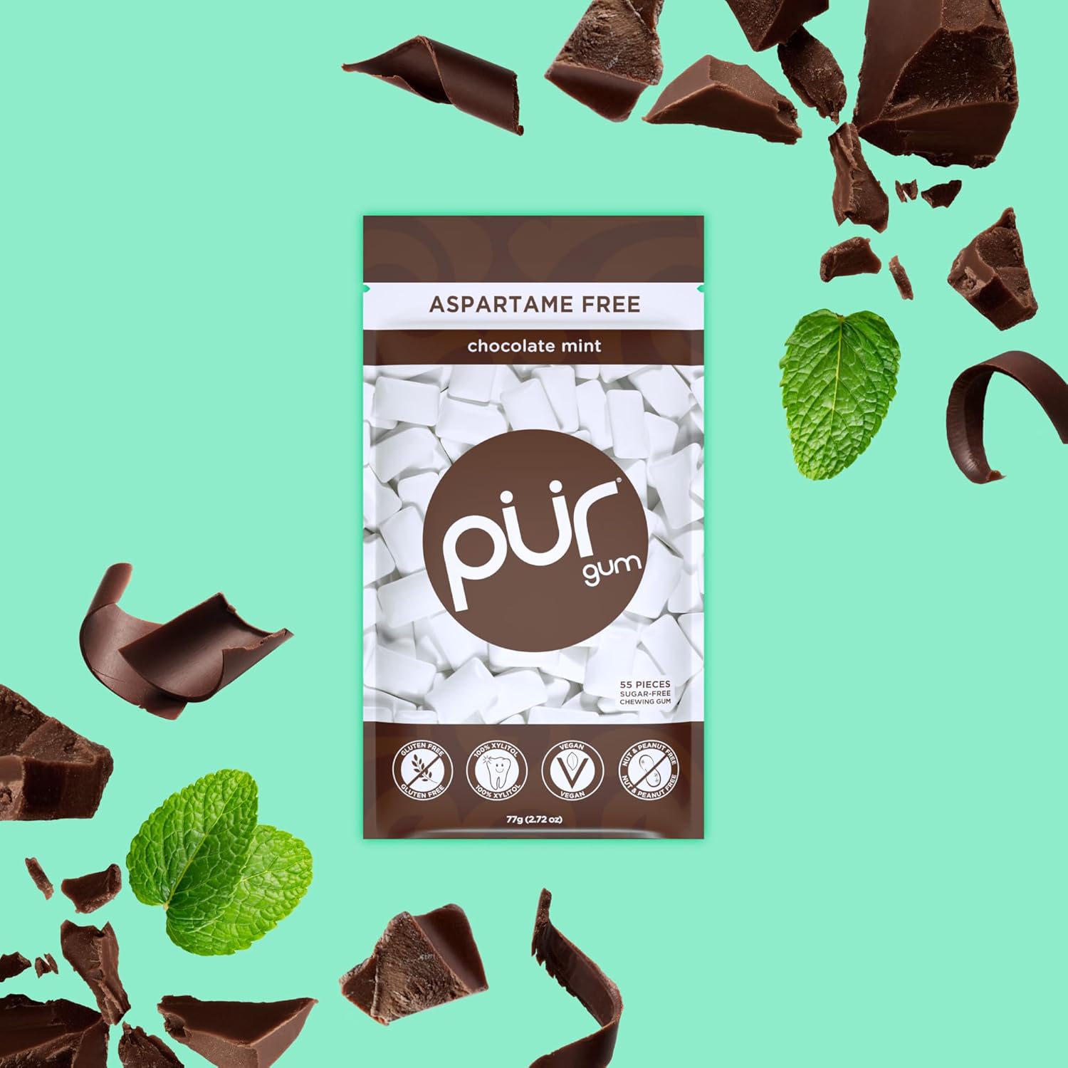 PUR Gum Chocolate Mint Chicle Natural Sin Azúcar