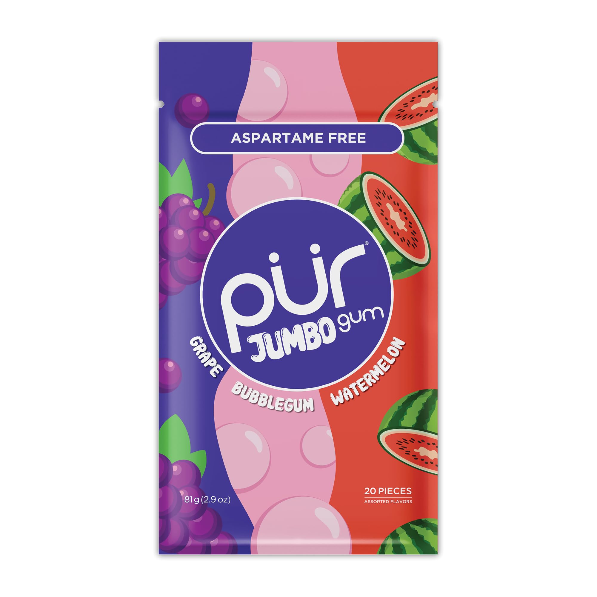 PUR Jumbo Gum Bubblegum Grape & Watermelon